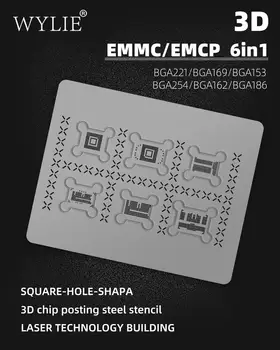 Стомана на шаблон за 3D-BGA чип за EMMC/EMCP BGA221/BGA169/BGA153, BGA254/BGA162/BGA186 С КВАДРАТНА ДУПКА 6в1-SHAPA