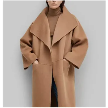 2023 есенно-зимния двустранно дамско палто ръчно изработени, лесно широко двустранно палта от висококачествена вълна, жена