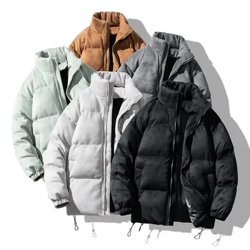 Градинска облекло 2023, Зимни Нови ретро-паркове, палта, мъжки своеобразна яке с мехурчета, Оверсайз, Топло однотонное палто, пуховик от изкуствен велур