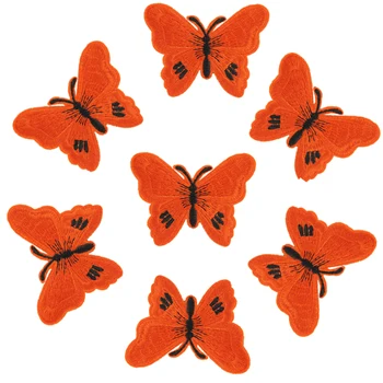 10шт Оранжеви ивици с пеперуди за дрехи, Апликация с бродерия, етикети за дрехи, нашивка, икона, ремонт на дрехи със собствените си ръце