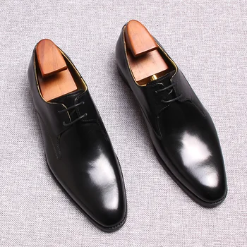 По-големи размери 6-10, Мъжки oxfords ръчна изработка, естествена кожа, висококачествени мъжки модел обувки, Класически бизнес официалните обувки за мъже