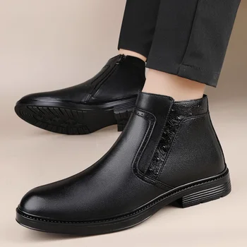 Обувки за мъже, Марка 2023, Къси плюшени мъжки обувки, Модни и ежедневни обувки за шиене, водене жив топлина, Ежедневни обувки със страничен цип, Ботильоны Zapatos