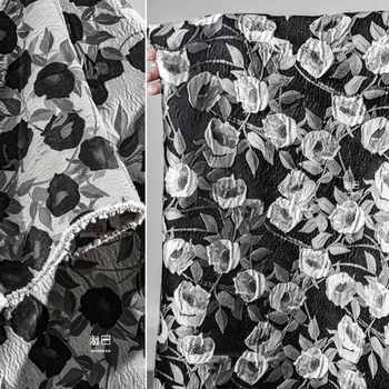 Черно-сива линия рози, жаккардовая плат с триизмерна фигура, чанта, рокля, шапка, дизайнерски дрехи за шиене на тъкани