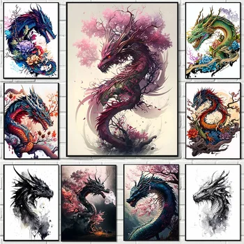 Естетически Графити 5D Диамантена Живопис Японската Сакура Цветя Мозайка Горски Дракон 