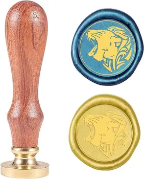 1 бр 25 мм Восъчен печат във формата на главата на лъв с изображение на животно, Корона на печата с дървена дръжка за писма с подарочными карти, покани за сватба