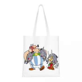 Чанта-тоут Kawaii Asterix и Obelix за пазаруване, мультяшная пазарска чанта на рамото