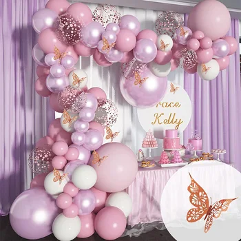 Метален розов комплект за гирлянди от балони и арка с пеперуди, рожден ден момичета, замразени парти, Сватба, Организиране на детската душа, за да проверите за украса