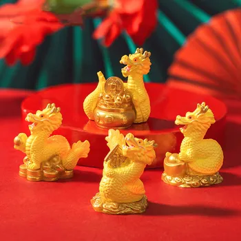 Коледен подарък-статуетка на Миниатюрен Златен дракон, Микроландшафтные украшения за дома, Аксесоари за офис бюрото, Интериор на стаята
