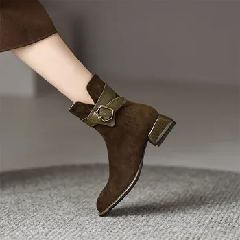 Дамски обувки 2023, Зимните Модни Дамски обувки С квадратни пръсти, Френски Елегантни Дамски Ботильоны, Прости модела обувки Zapatos Mujer