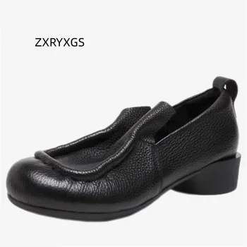 ZXRYXGS Висококачествена и удобни дамски обувки от естествена кожа, новост 2023 г., най-ниски токчета, мека подметка, в китайски стил, Елегантни модни обувки