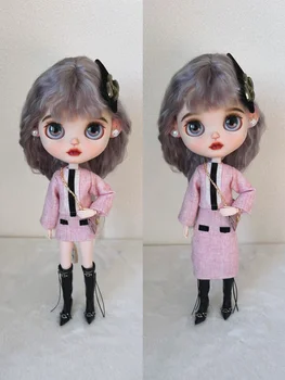 Дрехи за кукла Blythe е подходяща за кукли 1/6 размер ob22-24, нов розов топ с лек аромат и пола с миризмата от бедрата или дълга пола