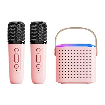 Нова Микрофон за Караоке-Машина за Възрастни и Деца, Субуфер, Преносима Система Високоговорители Bluetooth с 1-2 Безжични Микрофони, Музикален Плеър