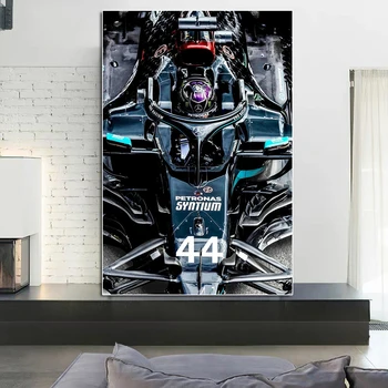 Плакат шампион от Гран при на Хамилтън, Формула 1, платно, боядисване, спортен автомобил, стенно изкуство, подарък за домашен декор игрална стая
