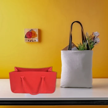 4-кратно войлочный чантата си, филцови чанта за съхранение, ежедневни пазарска чанта с голям капацитет - червен