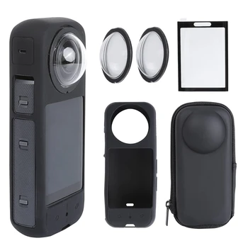 За камерата Insta360 X3 Комплект защитни аксесоари, защитата на обектив/силиконовата покриване на защита/Защитни фолиа за екрана/Здрав калъф за фотоапарат
