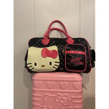 Нова чанта Sanrioed Здравей Kittys Аниме е Японската Сладко момиче Пу Супер Голям капацитет Ежедневни пътна чанта през рамо Подарък
