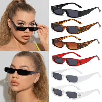 Квадратни очила с UV400, трендови Малки правоъгълни слънчеви очила в малка рамка, ретро слънчеви очила, тесни слънчеви очила