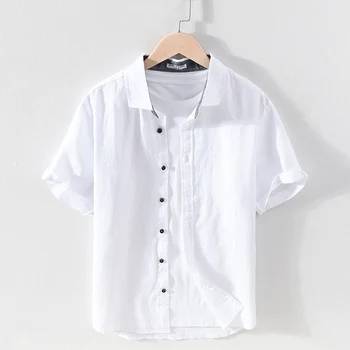 Италия, нов дизайн, удобна риза от чист лен с къс ръкав, мъжки летни модни маркови ризи за мъже, блузи, мъжки дрехи, ризата