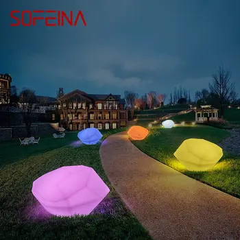 SOFEINA Модерни 16 Цвята Градински Фенери USB Електрически Творчески 3D Бял Камък С Дистанционно Управление IP65 декорация за Градина Парк