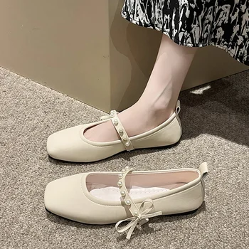 Расшитая мъниста Дамски обувки на равна подметка 2024, Пролетно обувки за дребни пеша, Нов модната марка, Елегантен модел обувки, Ежедневни дамски обувки с мека подметка Zapatos